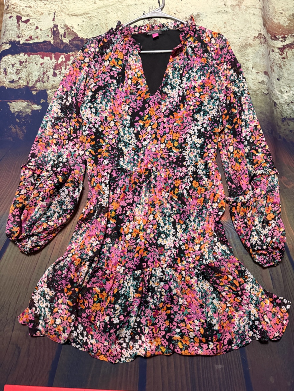 Vince Camuto Black Dress with Pink, Orange & Teal Floral Print